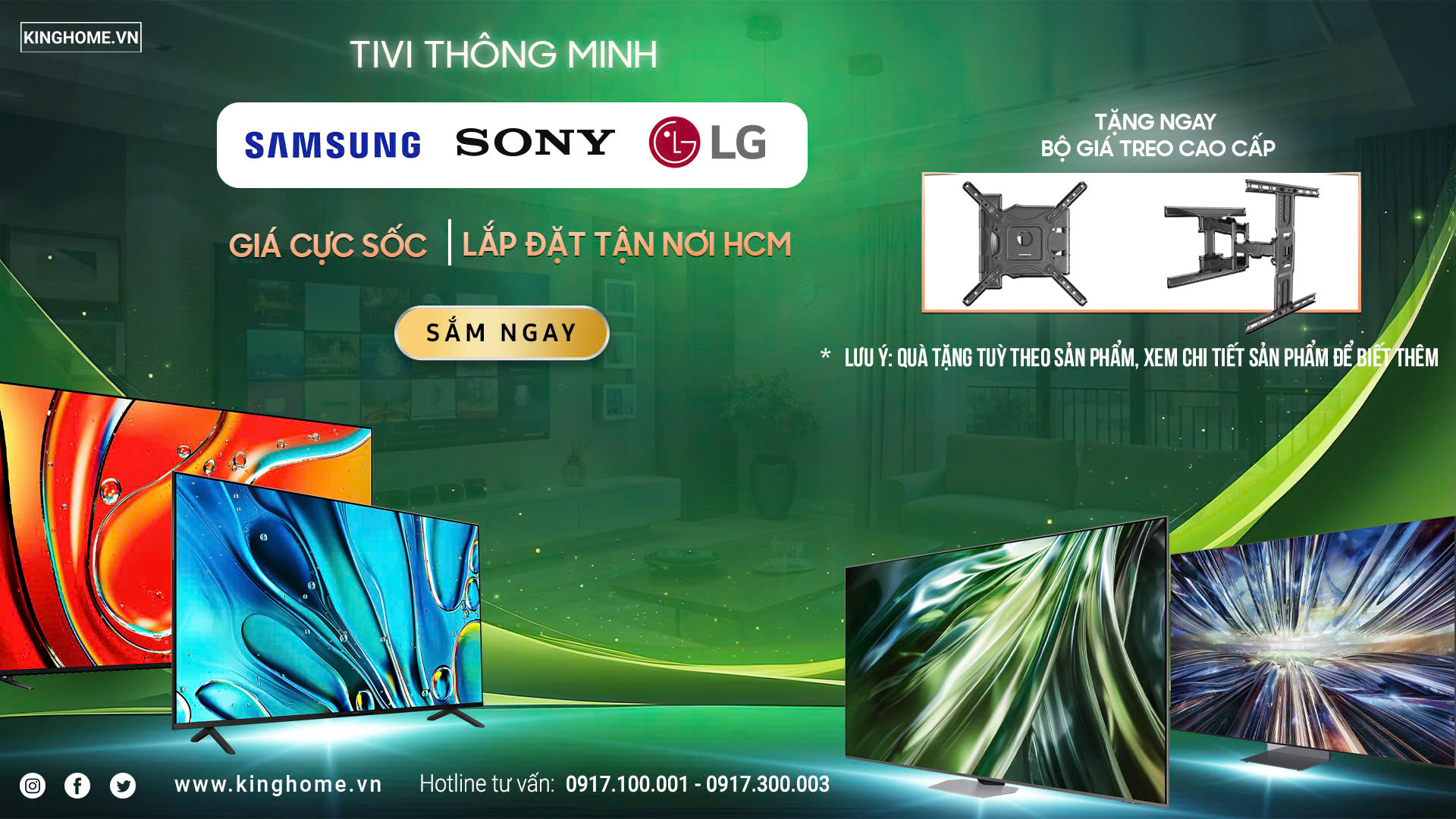 Khuyến mãi khi mua Smart Tivi LG, Sony, Samsung tặng giá treo tường