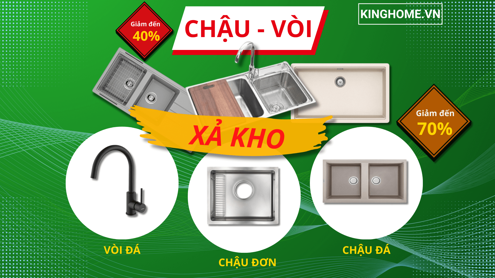 KINGHOME XẢ KHO CHẬU VÒI RỬA CHÉN GIÁ SỐC