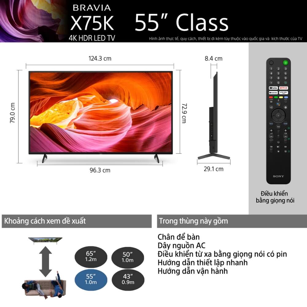 Thông số Google Tivi Sony 4K 55 inch KD-55X75K