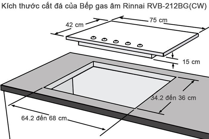 Bếp gas âm Rinnai RVB-212BG(CW)