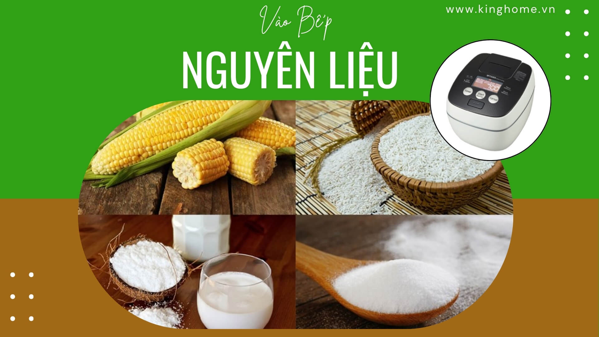 Nguyên liệu Chè bắp với nếp bằng nồi cơm điện