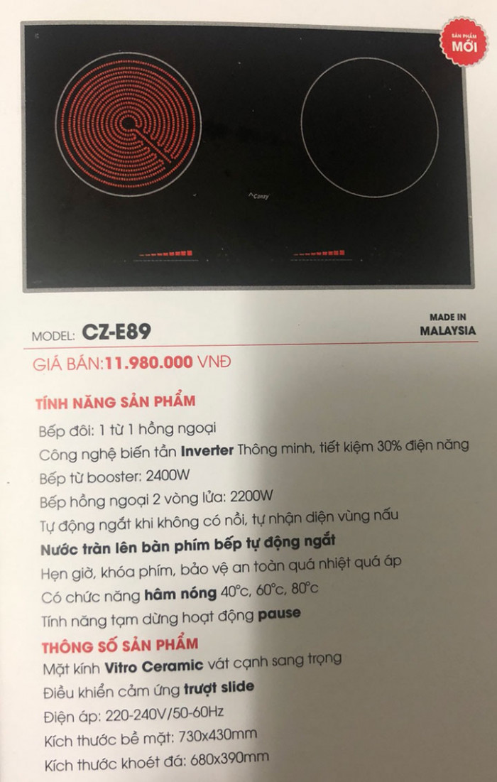 Bếp điện từ Canzy CZ E89 nhập khẩu Malaysia