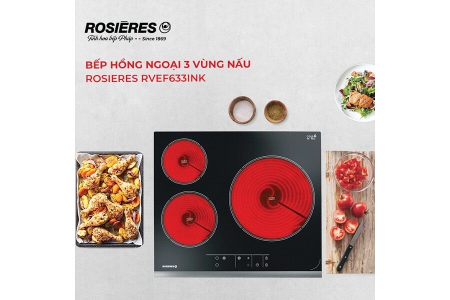 Bếp hồng ngoại 3 vùng nấu âm bàn Rosieres RVEF633INK