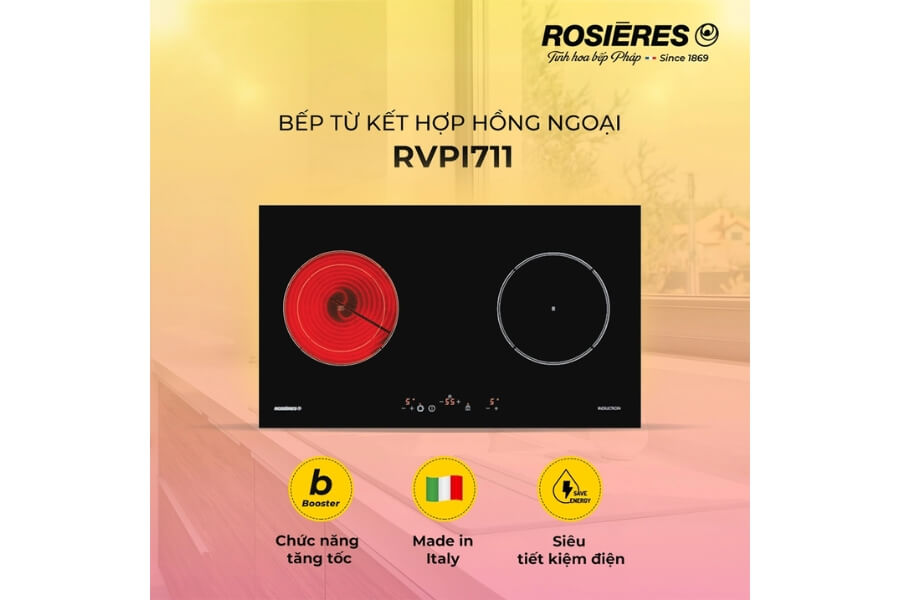 Bếp kết hợp 1 từ 1 hồng ngoại âm bàn Rosieres RVPI711