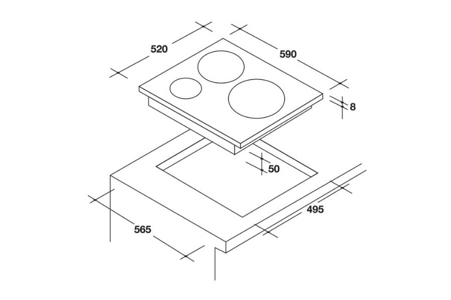 Bếp từ 3 vùng nấu âm bàn Rosieres RPI342MM