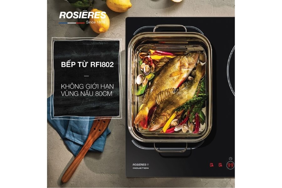 Bếp từ mở rộng 80cm âm bàn Rosieres RFI802