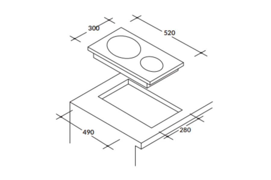 Bếp từ Rosieres MI1301 có 2 vùng nấu âm bàn Domino