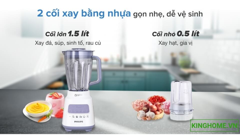 Máy xay sinh tố được trang bị lưỡi dao bằng thép không gỉ sắc bén, có thể xay các loại thực phẩm một cách nhanh chóng