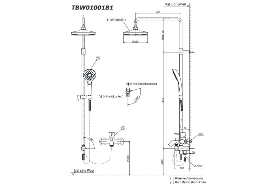 Bộ sen cây nóng lạnh Toto TBW01001BA/TBG01302VA/DGH108ZR