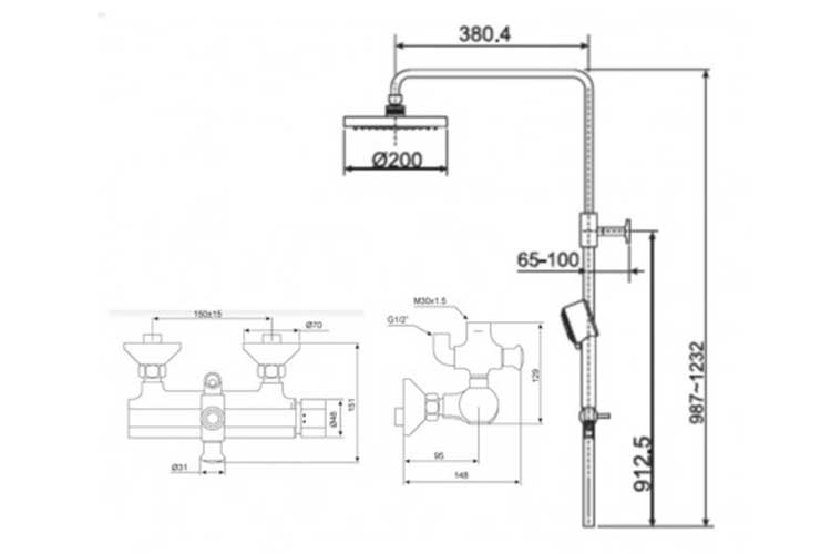 Bộ sen tắm phun mưa/cục trộn nhiệt độ American Standard WF-2772/A-6110.978.904