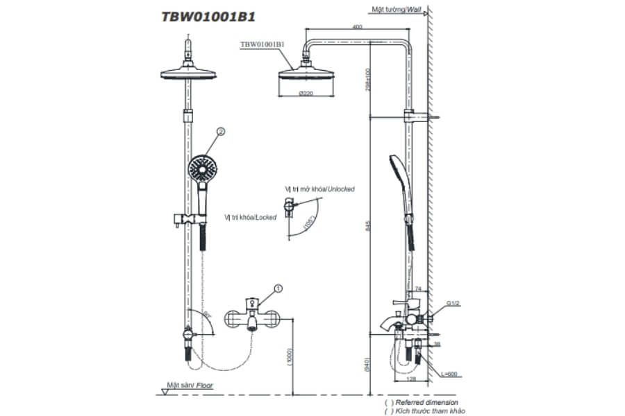 Bộ sen tắm cây nóng lạnh Toto TBW01001BA/TBG03302VA/DGH108ZR