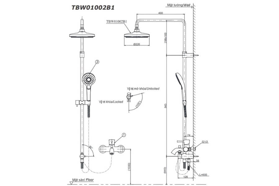 Bộ sen tắm cây nóng lạnh Toto TBW01002BA/TBG01302V/TBW01010A