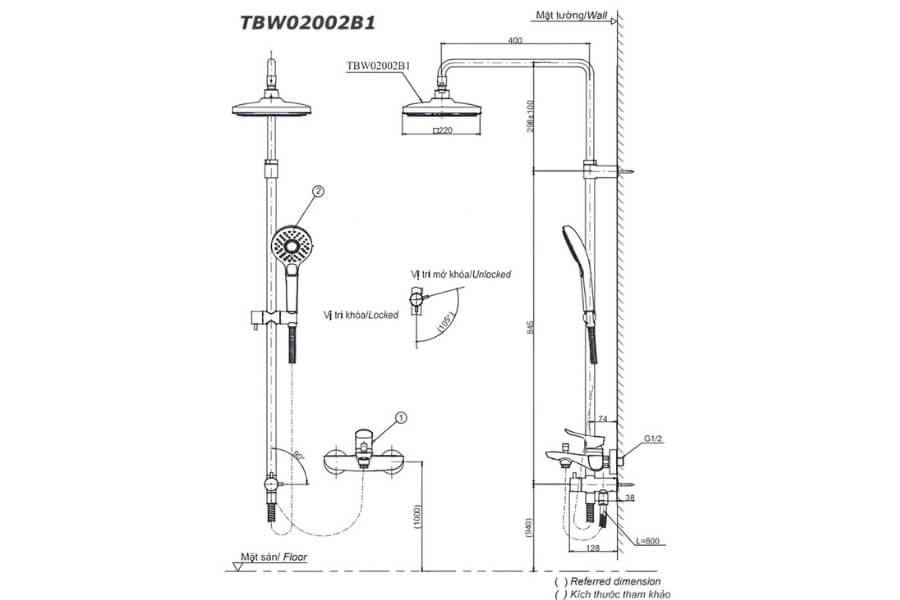 Bộ sen tắm cây nóng lạnh Toto TBW02002BA/TBG02302VA/TBW02017A