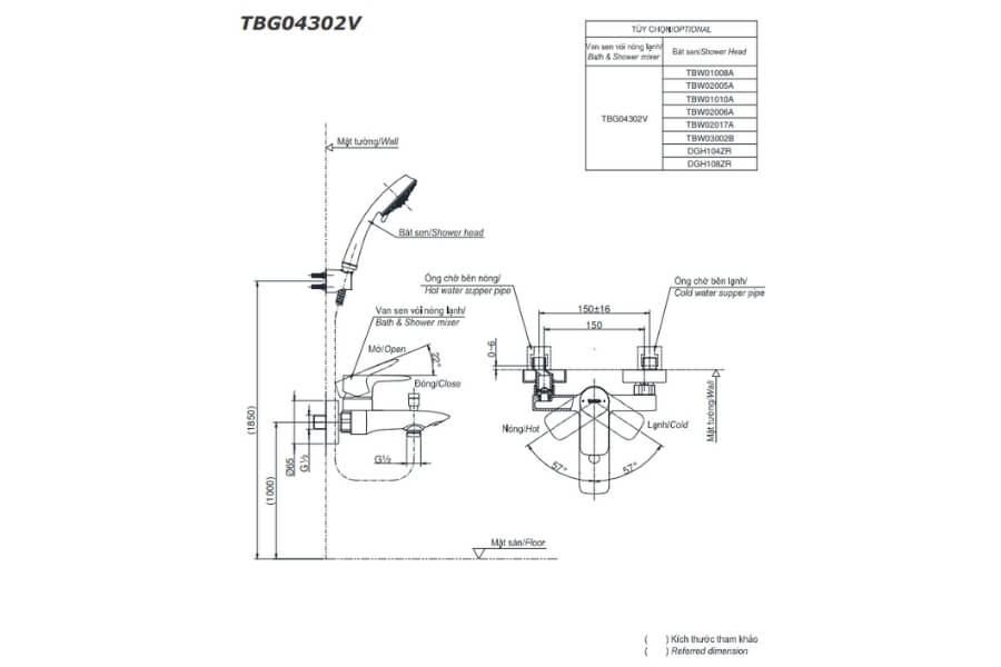 Bộ sen tắm nóng lạnh GA Toto TBG04302VA/TBW01010A