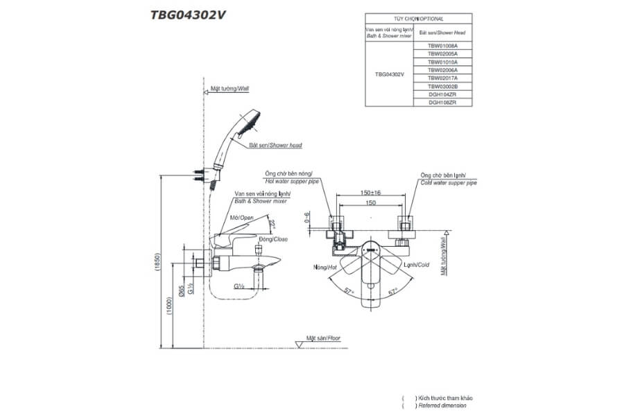 Bộ sen tắm nóng lạnh GA Toto TBG04302VA/TBW02005A