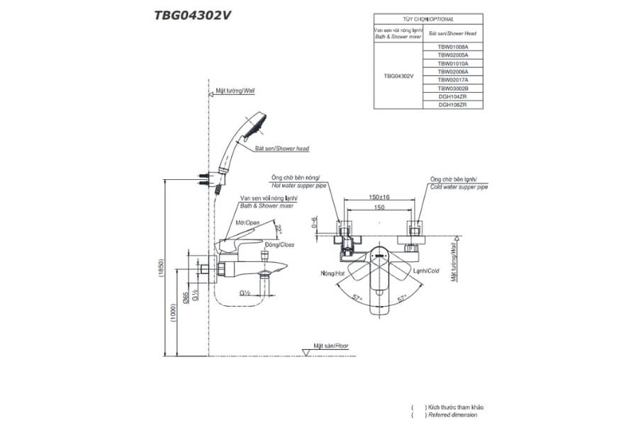 Bộ sen tắm nóng lạnh GA Toto TBG04302VA/TBW03002B