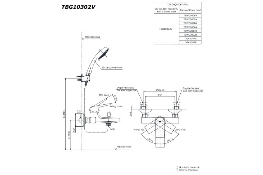 Bộ sen tắm nóng lạnh GB Toto TBG10302VA/TBW01010A