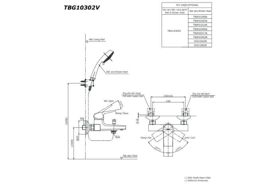 Bộ sen tắm nóng lạnh GB Toto TBG10302VA/TBW02006A