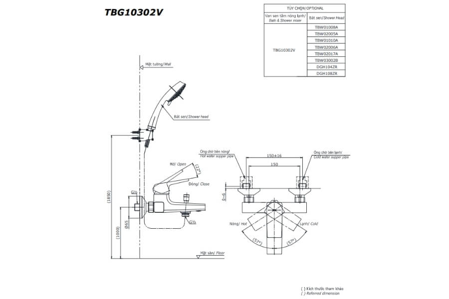 Bộ sen tắm nóng lạnh GB Toto TBG10302VA/TBW02017A