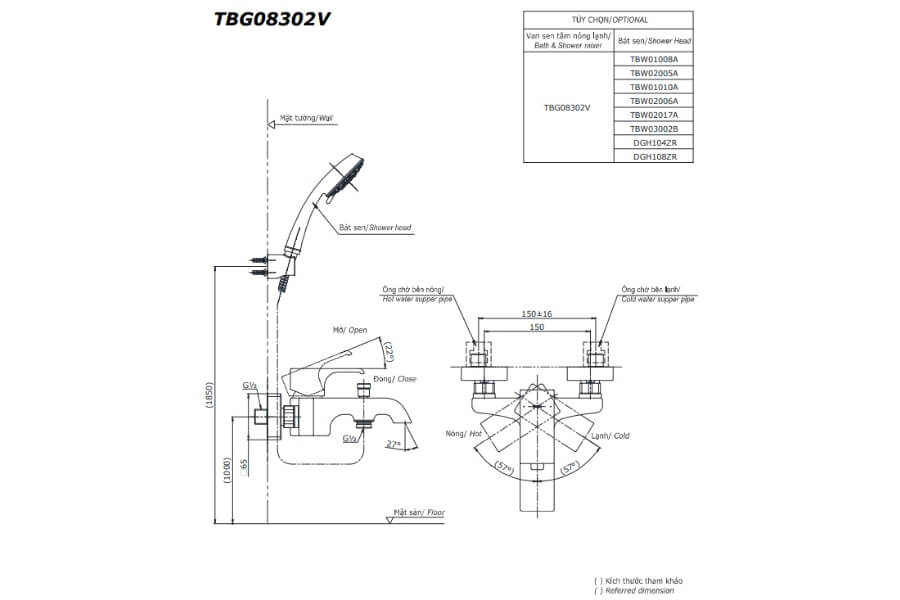 Bộ sen tắm nóng lạnh GC Toto TBG08302VA/DGH104ZR