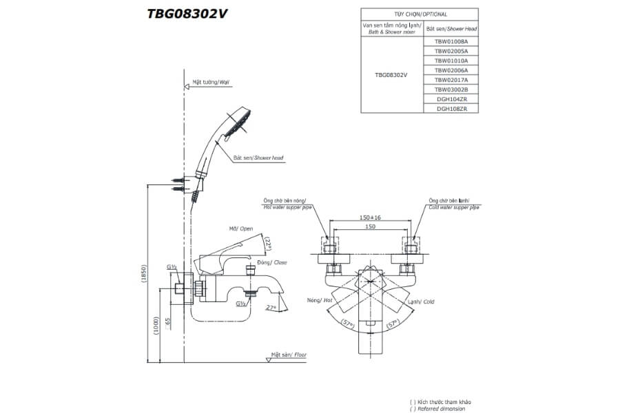 Bộ sen tắm nóng lạnh GC Toto TBG08302VA/DGH108ZR