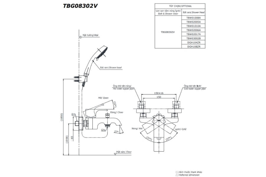 Bộ sen tắm nóng lạnh GC Toto TBG08302VA/TBW01008A