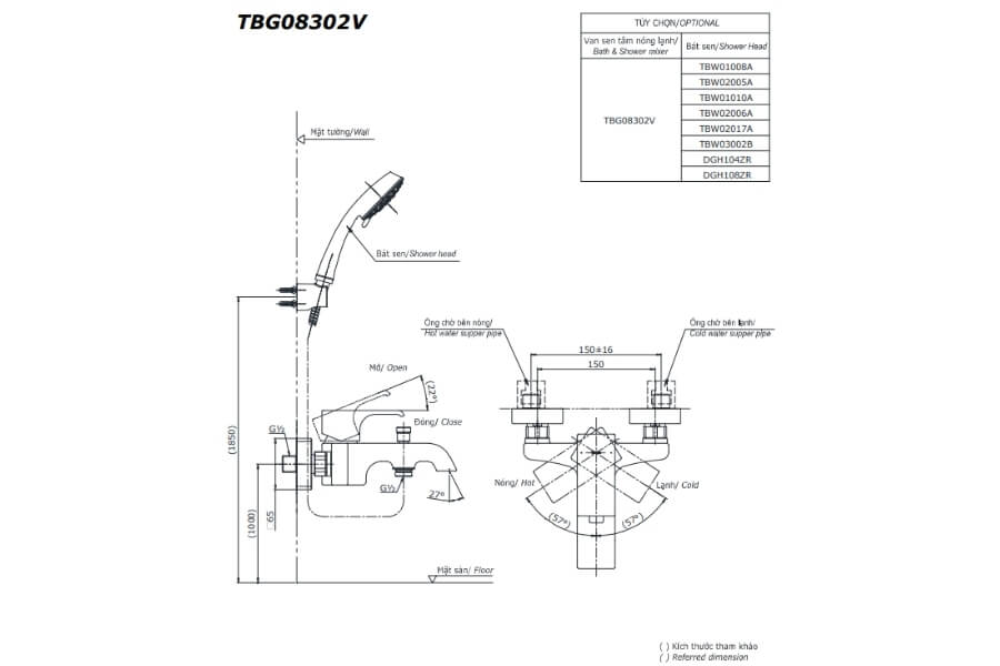 Bộ sen tắm nóng lạnh GC Toto TBG08302VA/TBW01010A