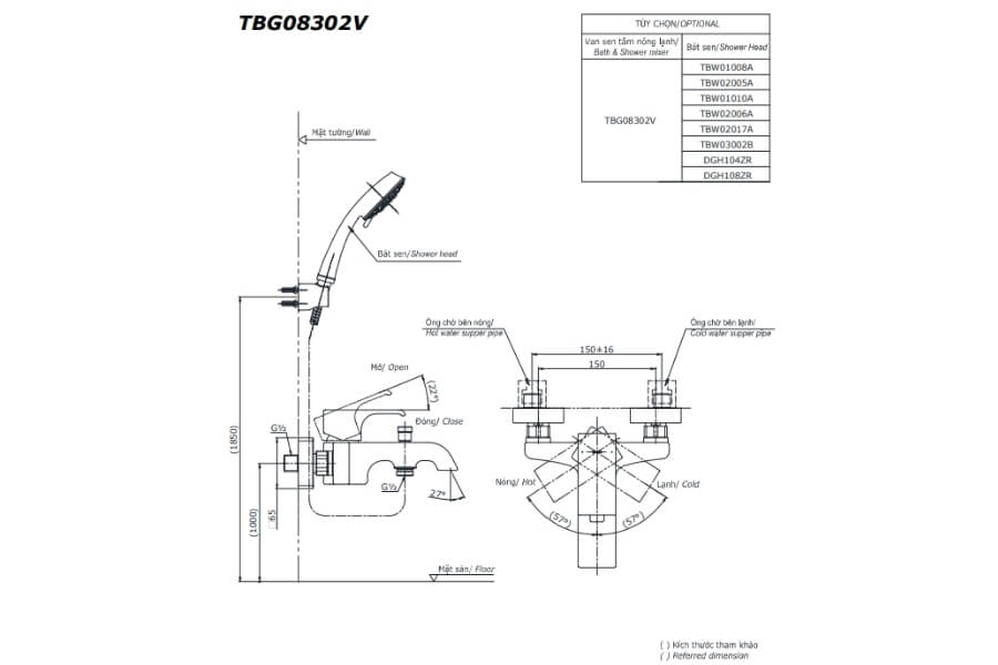 Bộ sen tắm nóng lạnh GC Toto TBG08302VA/TBW02005A