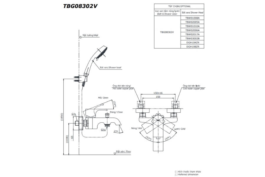 Bộ sen tắm nóng lạnh GC Toto TBG08302VA/TBW03002B