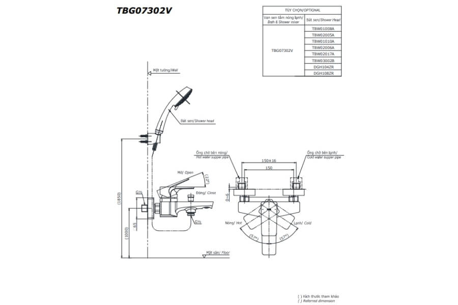 Bộ sen tắm nóng lạnh GE Toto TBG07302VA/DGH108ZR