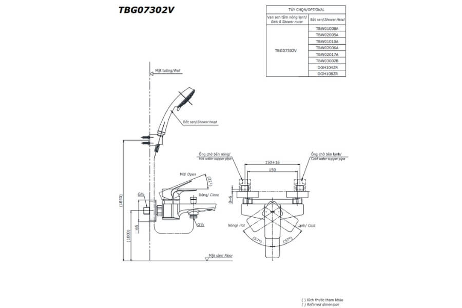 Bộ sen tắm nóng lạnh GE Toto TBG07302VA/TBW01008A