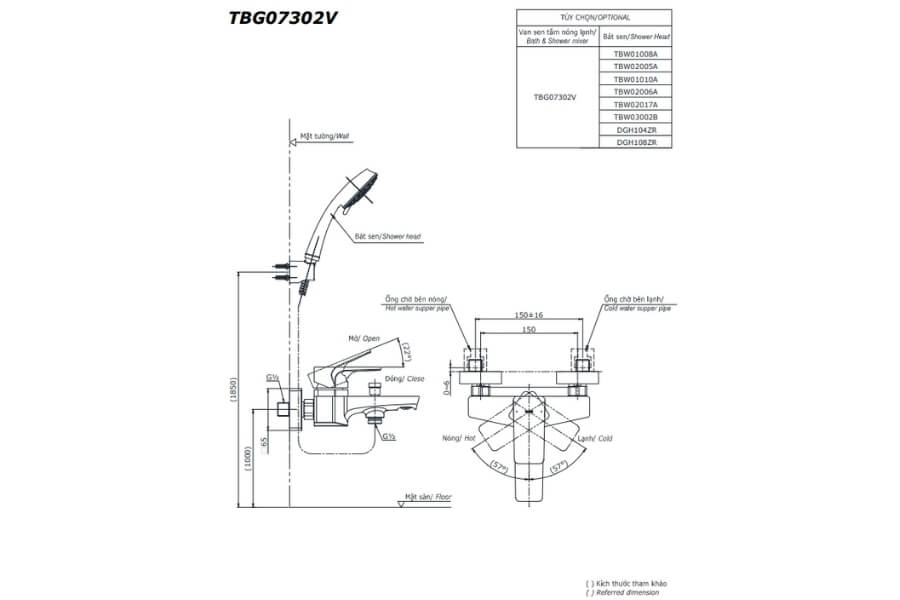 Bộ sen tắm nóng lạnh GE Toto TBG07302VA/TBW01010A