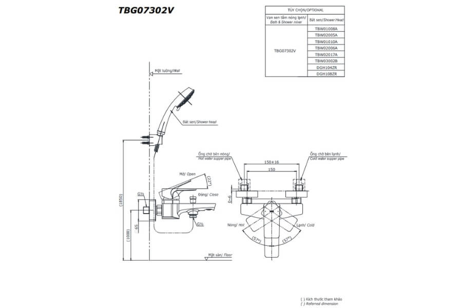 Bộ sen tắm nóng lạnh GE Toto TBG07302VA/TBW02005A