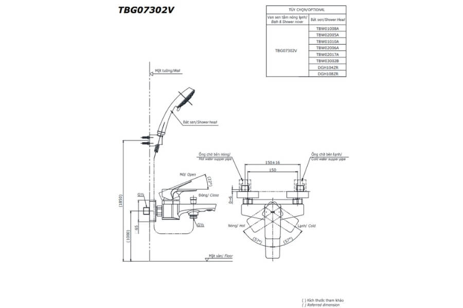 Bộ sen tắm nóng lạnh GE Toto TBG07302VA/TBW02006A