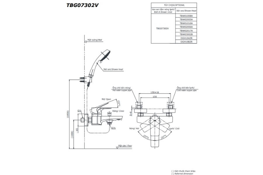 Bộ sen tắm nóng lạnh GE Toto TBG07302VA/TBW02017A