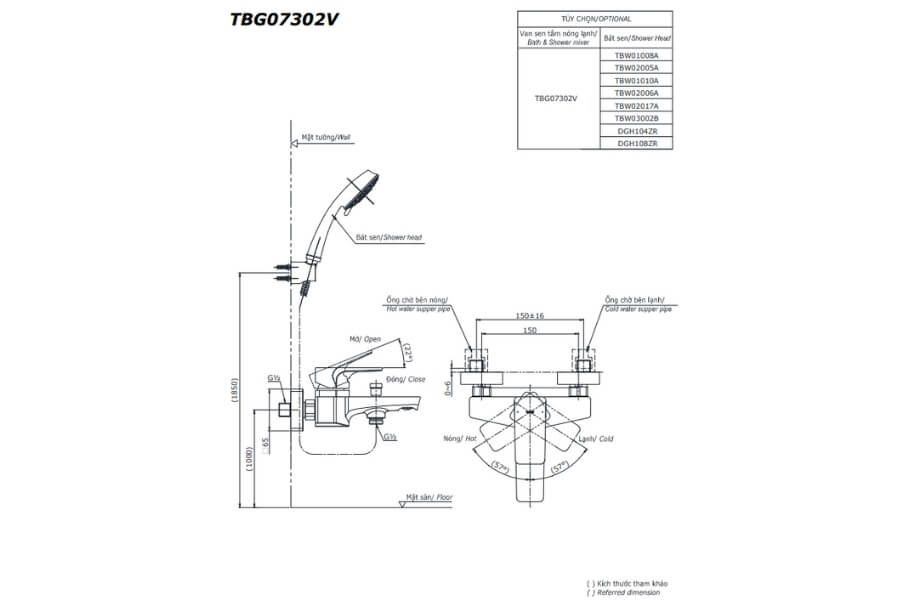 Bộ sen tắm nóng lạnh GE Toto TBG07302VA/TBW03002B