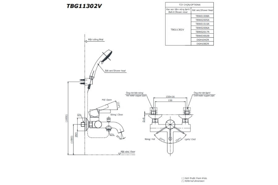 Bộ sen tắm nóng lạnh GF Toto TBG11302VA/TBW01008A