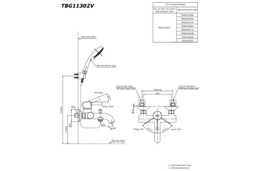 Bộ sen tắm nóng lạnh GF Toto TBG11302VA/TBW01010A