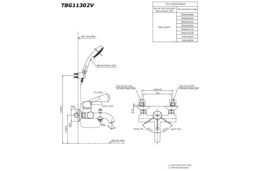 Bộ sen tắm nóng lạnh GF Toto TBG11302VA/TBW02017A