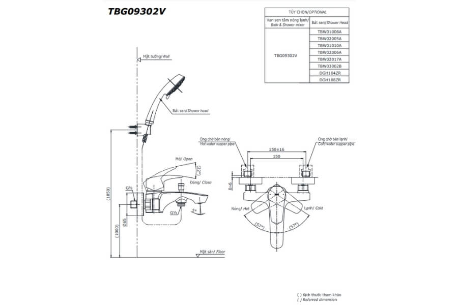 Bộ sen tắm nóng lạnh GM Toto TBG09302VA/TBW01010A