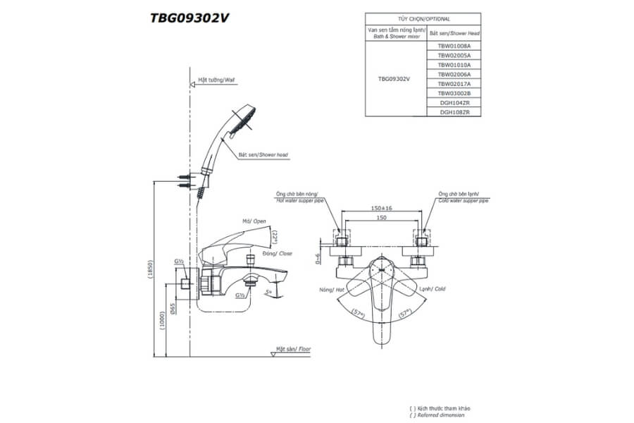 Bộ sen tắm nóng lạnh GM Toto TBG09302VA/TBW02005A