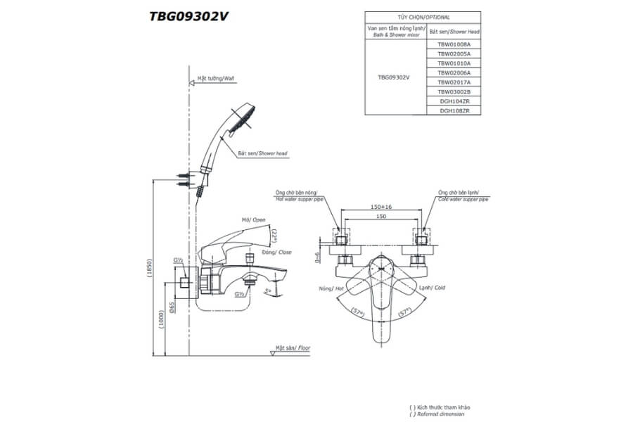 Bộ sen tắm nóng lạnh GM Toto TBG09302VA/TBW02006A