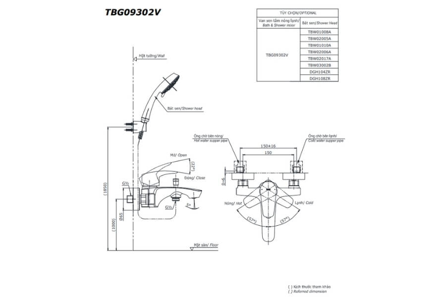 Bộ sen tắm nóng lạnh GM Toto TBG09302VA/TBW02017A