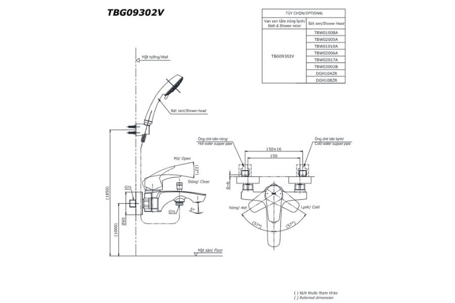 Bộ sen tắm nóng lạnh GM Toto TBG09302VA/TBW03002B