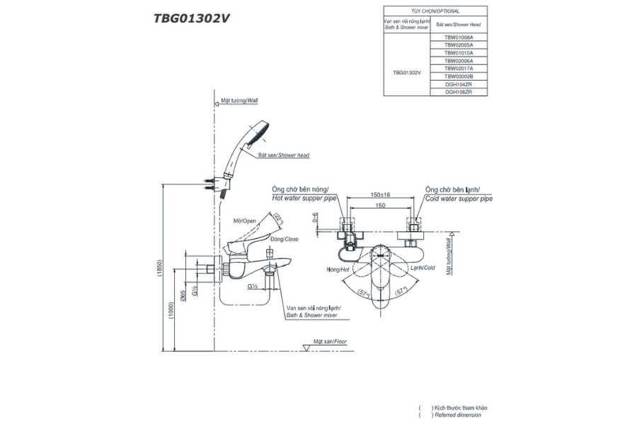 Bộ sen tắm nóng lạnh GO Toto TBG01302VA/TBW01008A