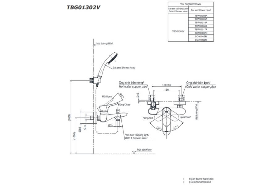 Bộ sen tắm nóng lạnh GO Toto TBG01302VA/TBW01010A