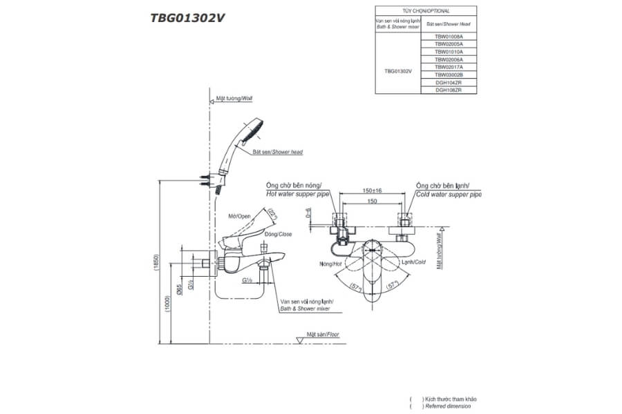 Bộ sen tắm nóng lạnh GO Toto TBG01302VA/TBW02005A