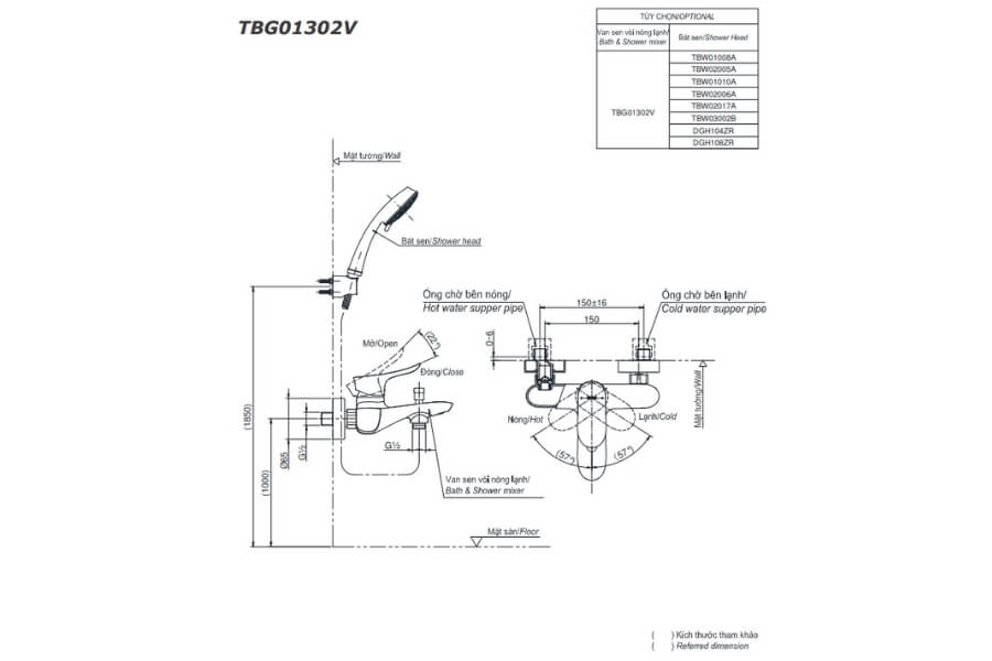 Bộ sen tắm nóng lạnh GO Toto TBG01302VA/TBW02006A