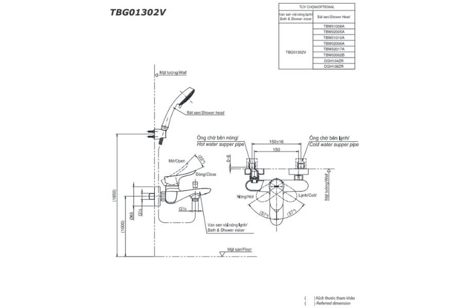 Bộ sen tắm nóng lạnh GO Toto TBG01302VA/TBW02017A