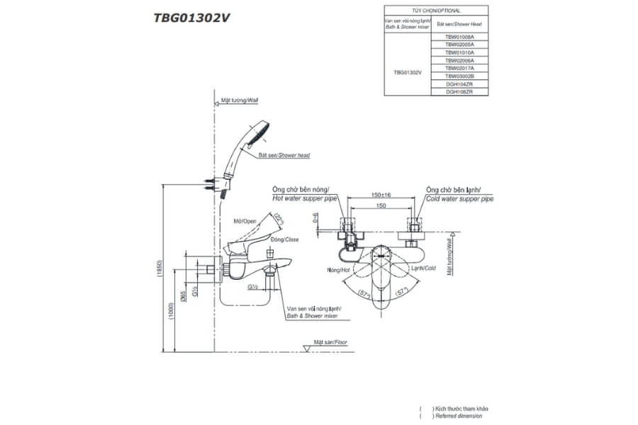 Bộ sen tắm nóng lạnh GO Toto TBG01302VA/TBW03002B